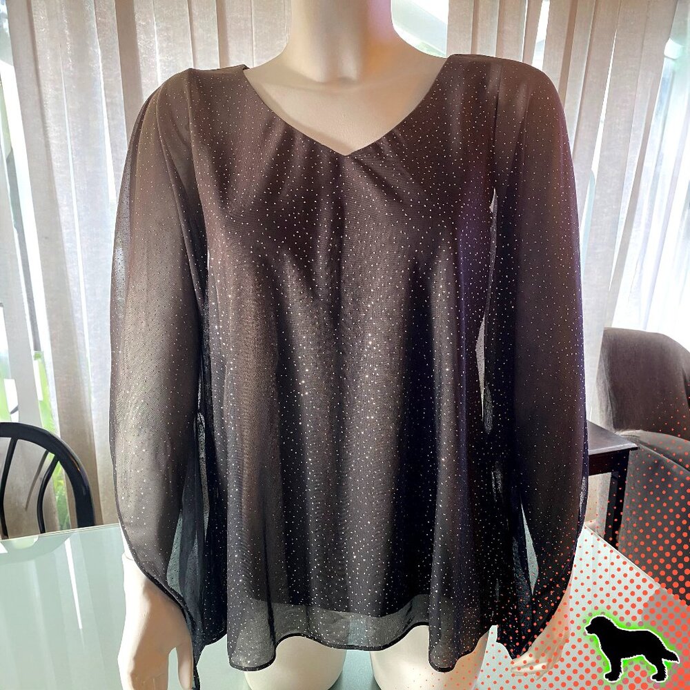 Liz Jordan Purple Glitter Gradient Sheer Top with Tank Lining Size S Like NEW